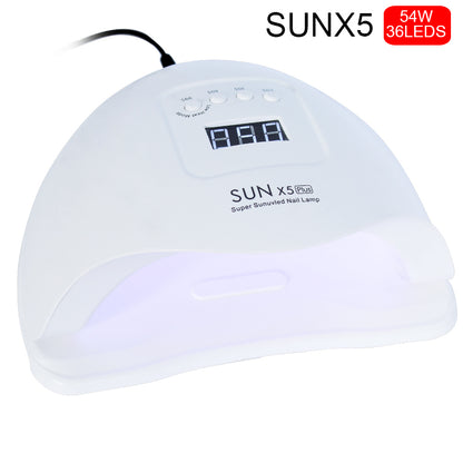 White SUN X5 Plus 54W LED nail lamp with digital timer and curing light for gel nails