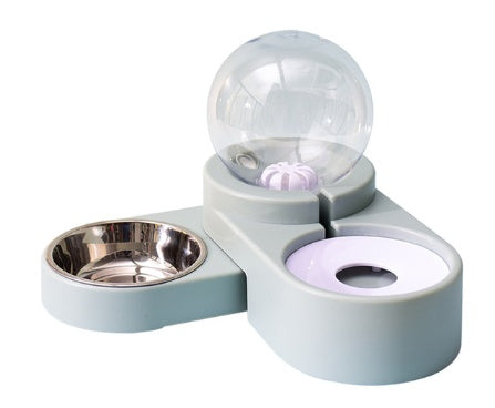 pink automatic dog bowl with stainless steel water dispenser and ball refill system