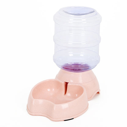 automatic pink pet water dispenser with stainless steel bowl and clear water container
