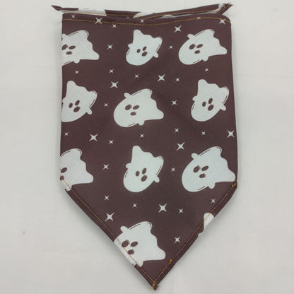 Brown dog bandana with white ghost and star pattern, Halloween pet accessory