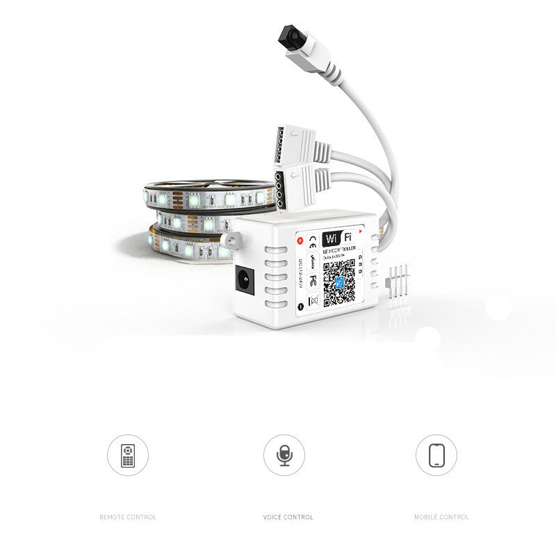 Smart WiFi RGB LED light strip kit with app control, including controller and connectors