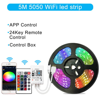 5M 5050 WiFi RGB LED light strip with app and 24-key remote control and control box