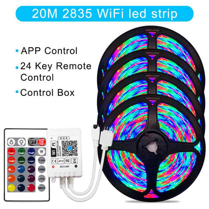 20M 2835 WiFi RGB LED strip lights with app and 24-key remote control and control box