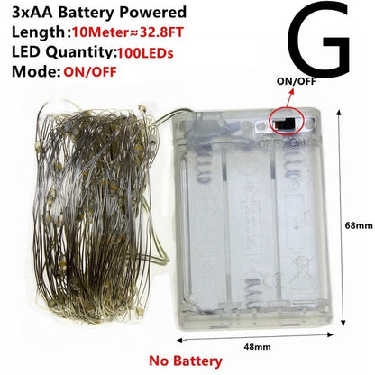 10-meter copper wire fairy lights with 100 warm white LEDs and transparent battery pack, battery not included