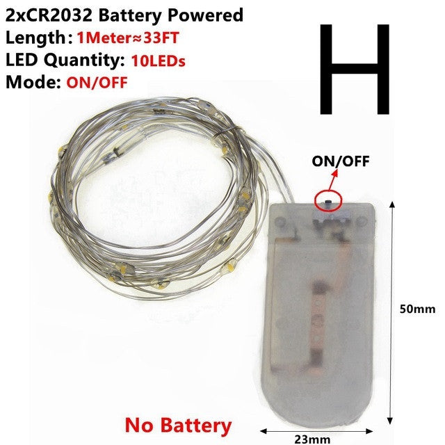 Battery-powered warm white copper wire fairy lights with 10 LEDs and transparent control box