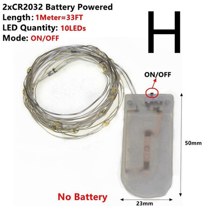 Battery-powered warm white copper wire fairy lights with 10 LEDs and transparent control box