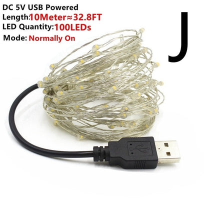 USB powered 10 meter warm white LED copper wire fairy string lights with 100 LEDs