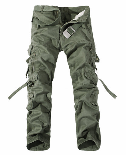 Army green men's cargo pants with multi-pocket design and durable cotton fabric