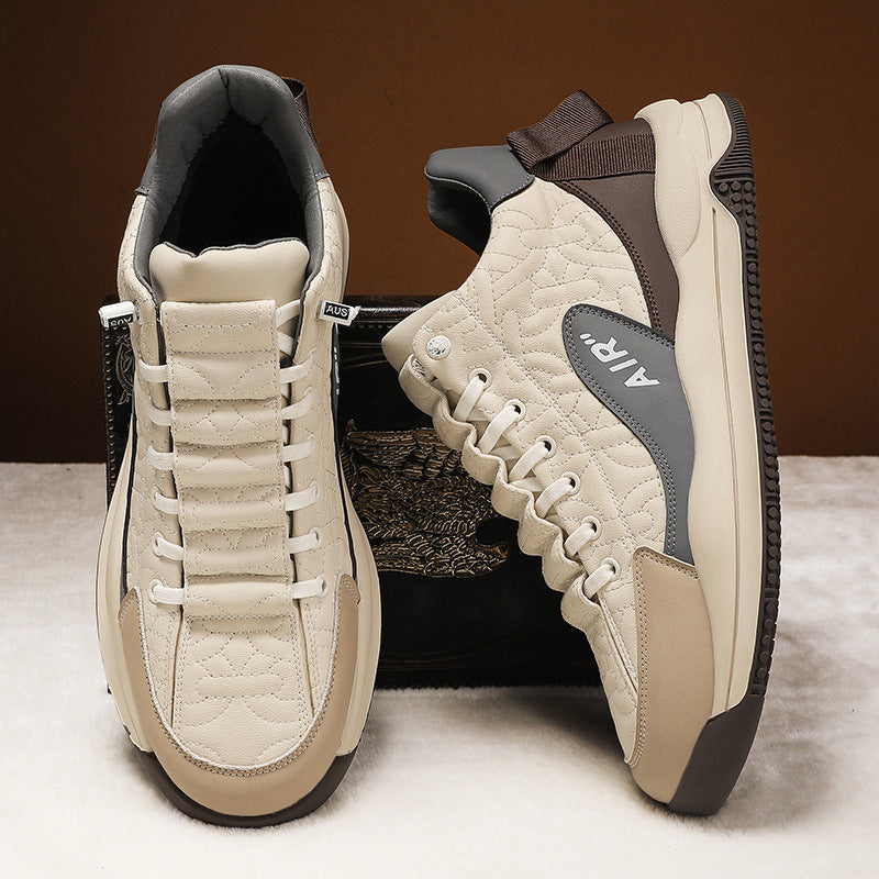 Beige men's platform sport sneakers with artificial PU upper and AIR branding on side