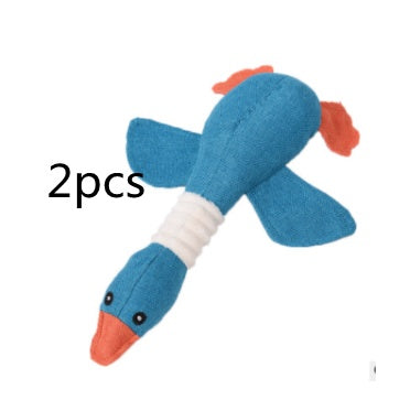 blue and orange plush goose dog toy with squeaker, durable interactive pet playtime toy
