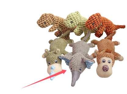 six colorful plush interactive dog toys shaped like animals including crocodile, elephant, giraffe, and bear