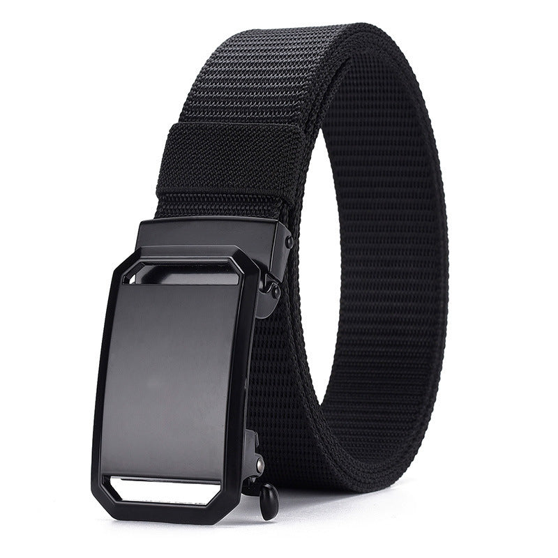 Black durable canvas belt with electroplated iron automatic buckle, 120cm length
