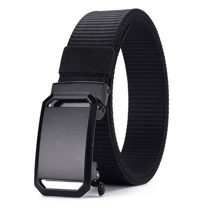 Black durable canvas belt with electroplated iron automatic buckle, 120cm length
