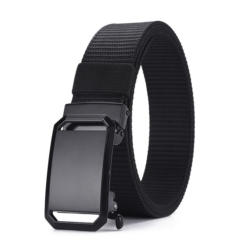 120cm black canvas belt with automatic electroplated iron buckle, durable and stylish