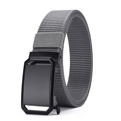 Gray durable canvas belt with black automatic electroplated iron buckle rolled upright
