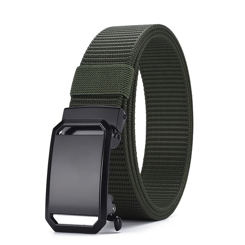 Durable dark green canvas belt with black automatic electroplated iron buckle