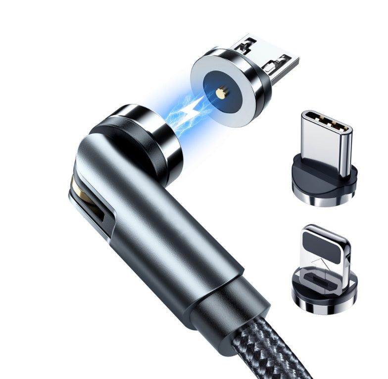 Black 1m magnetic USB-C charging cable with 360° rotating connector and LED indicator