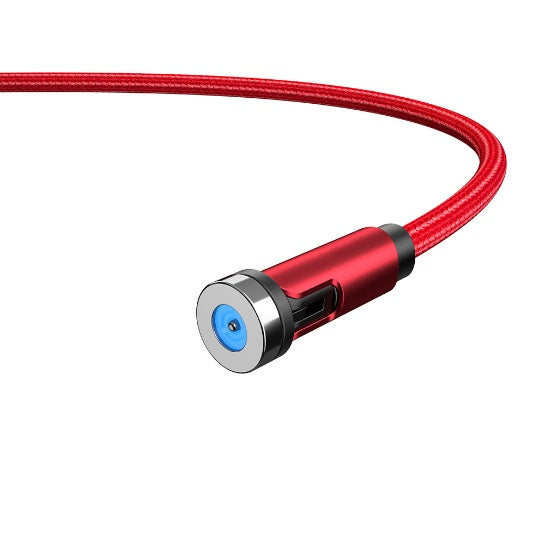 Red braided magnetic USB-C charging cable with 360° rotating connector and LED indicator