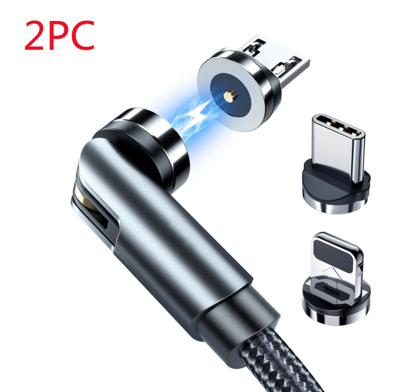 2PC magnetic USB charging cable with 360-degree rotating connector and USB-C plus micro USB adapters