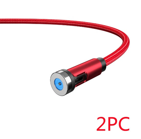Red magnetic USB-C charging cable with 360° rotation and LED indicator, durable braided design