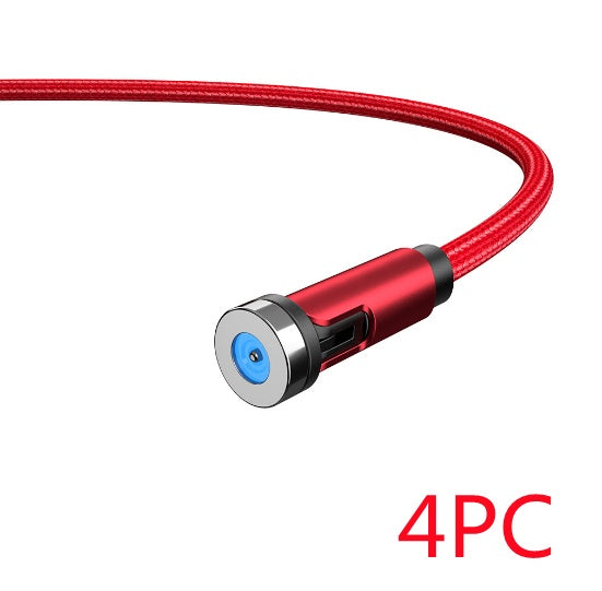 Red braided magnetic USB-C charging cable with blue connector tip on white background