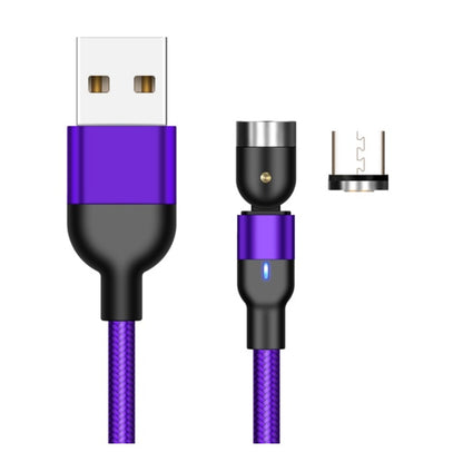 Purple magnetic USB charging cable with 360-degree rotating connector and LED indicator