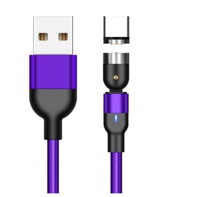 Purple USB to magnetic USB-C fast charging cable with braided design and LED indicator