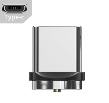 Close-up of a compact Apple magnetic USB-C connector with metallic finish and black base