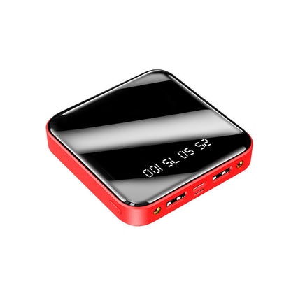 Red and black 20000mAh mini portable power bank with digital battery display and dual USB ports