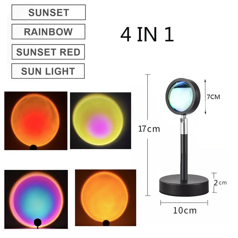 4 in 1 sunset projector lamp with rainbow, sunset red, sun light effects and compact design