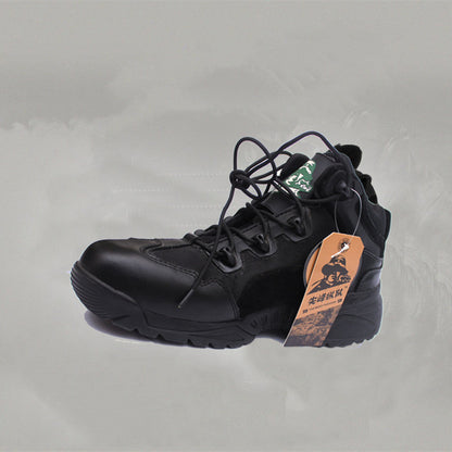 black waterproof military tactical boot with shock-absorbing anti-skid sole and lace-up design