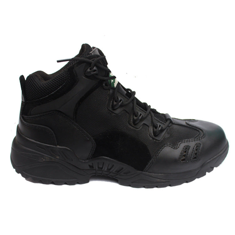 Black waterproof military tactical boots with shock absorbing anti-skid sole