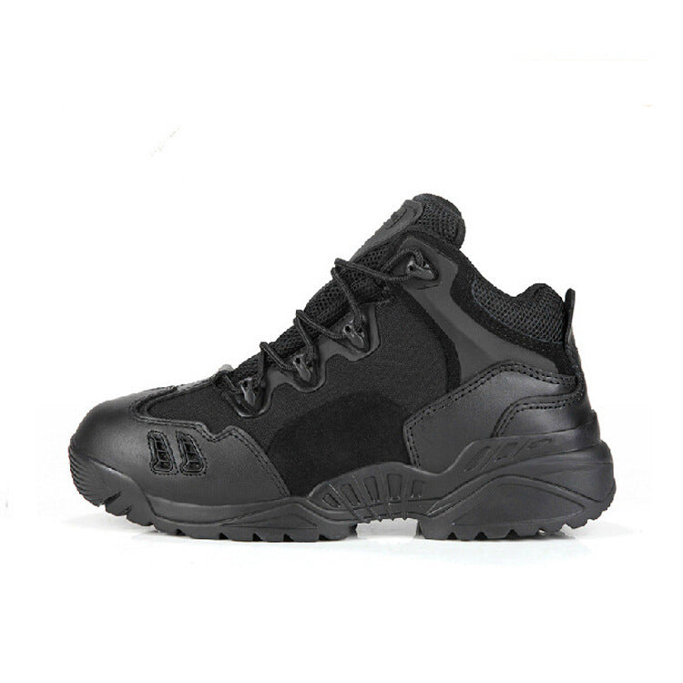 Black men's waterproof military tactical boot with shock-absorbing, anti-skid sole