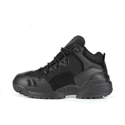 Black men's waterproof military tactical boot with shock-absorbing, anti-skid sole