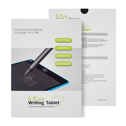6.5 inch LCD writing tablet packaging with stylus pen and eco-friendly features for drawing and practice