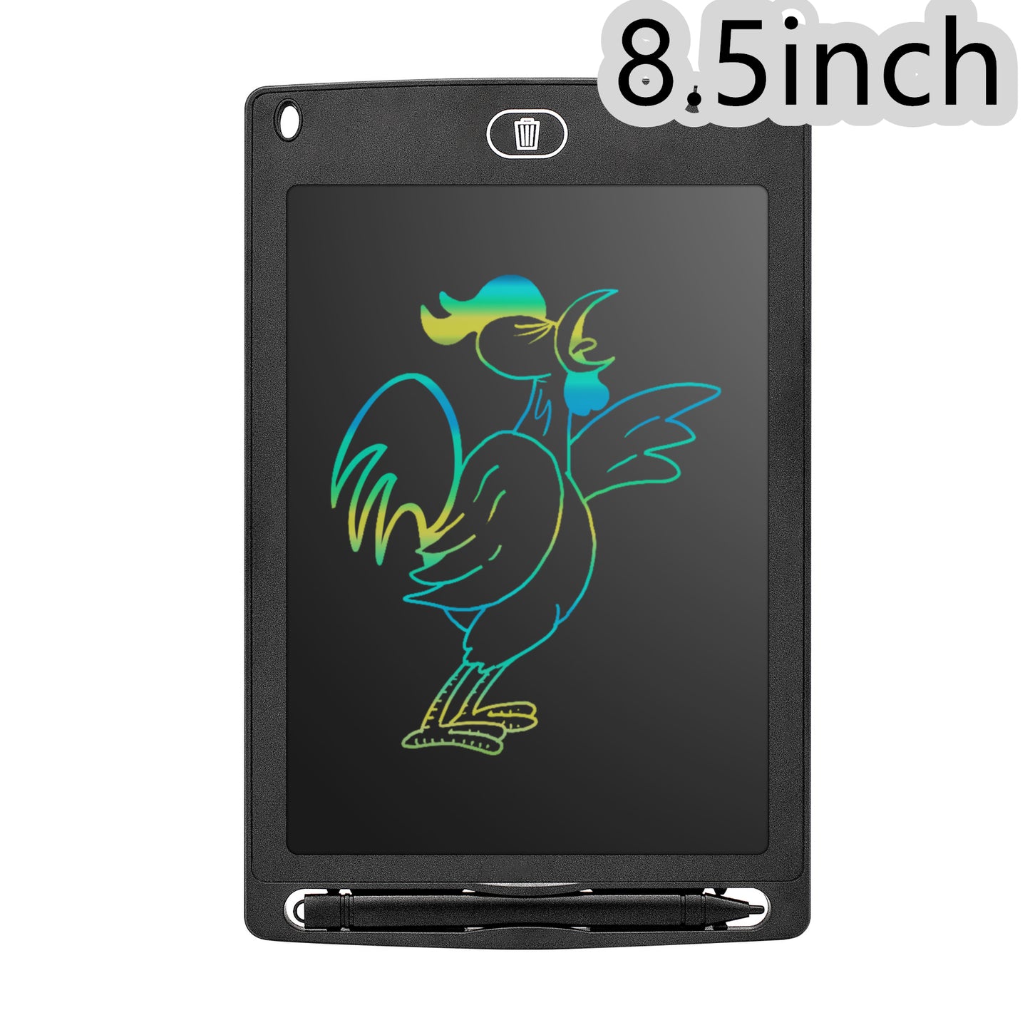 8.5 inch black LCD handwriting board with colorful rooster drawing and stylus pen