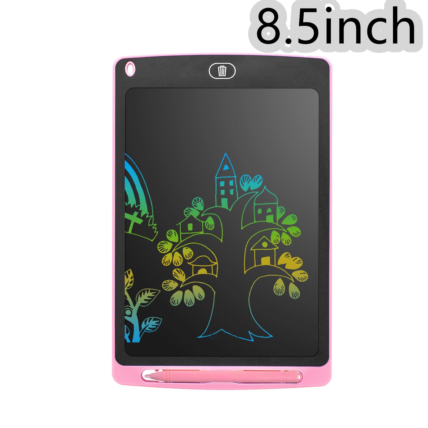 8.5 inch pink LCD handwriting drawing tablet with colorful tree and houses illustration