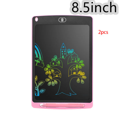 8.5 inch pink LCD handwriting board with colorful tree and house drawing, includes stylus pen