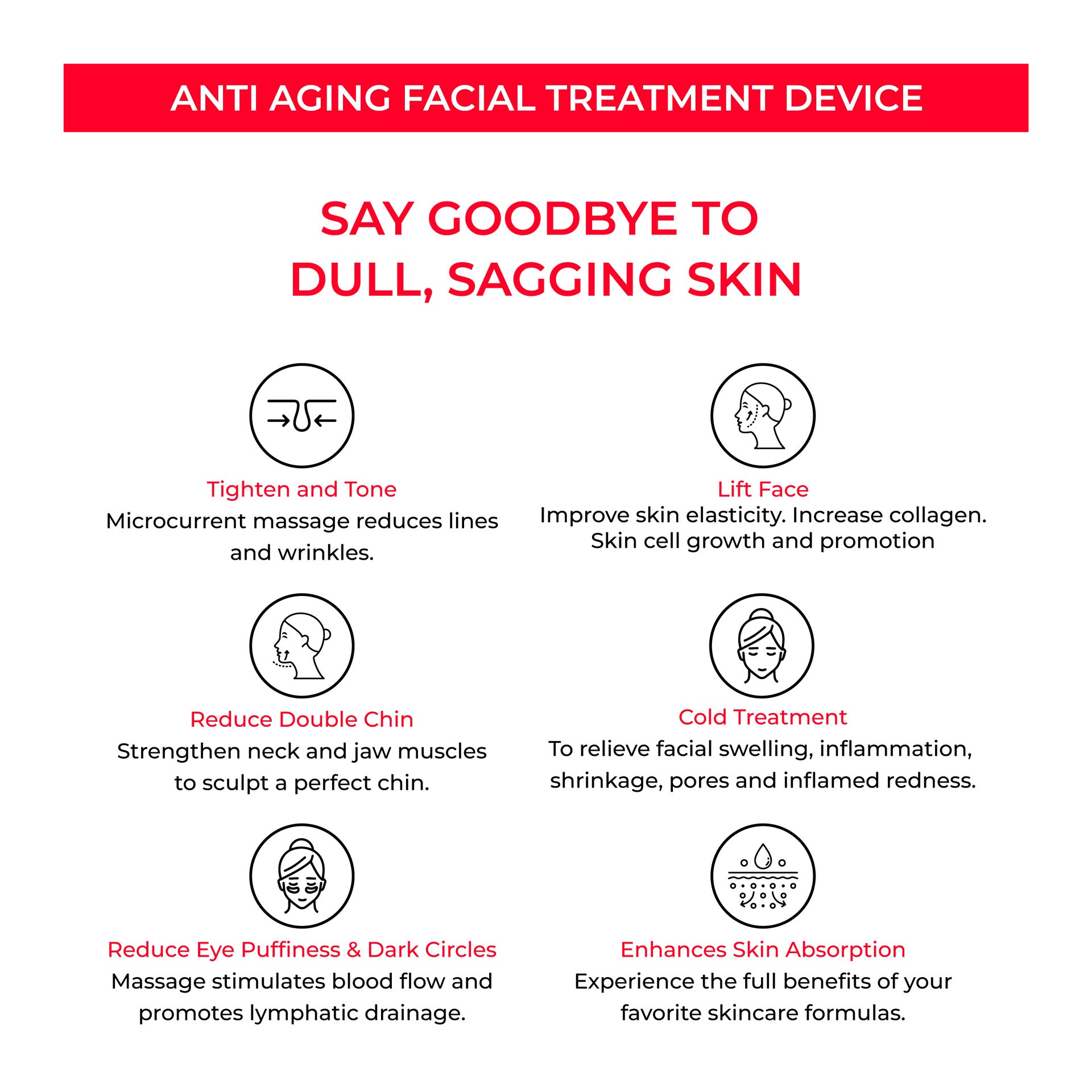 Anti aging facial treatment device with EMS microcurrent for skin rejuvenation and wrinkle reduction