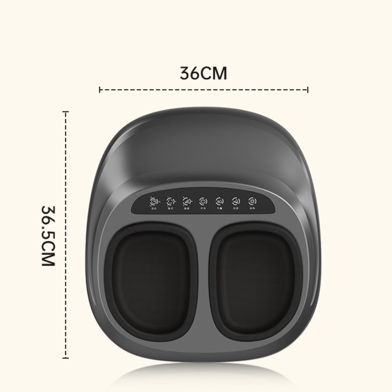 Black 4D heated foot massager with kneading therapy and control panel, measuring 36x36.5 cm