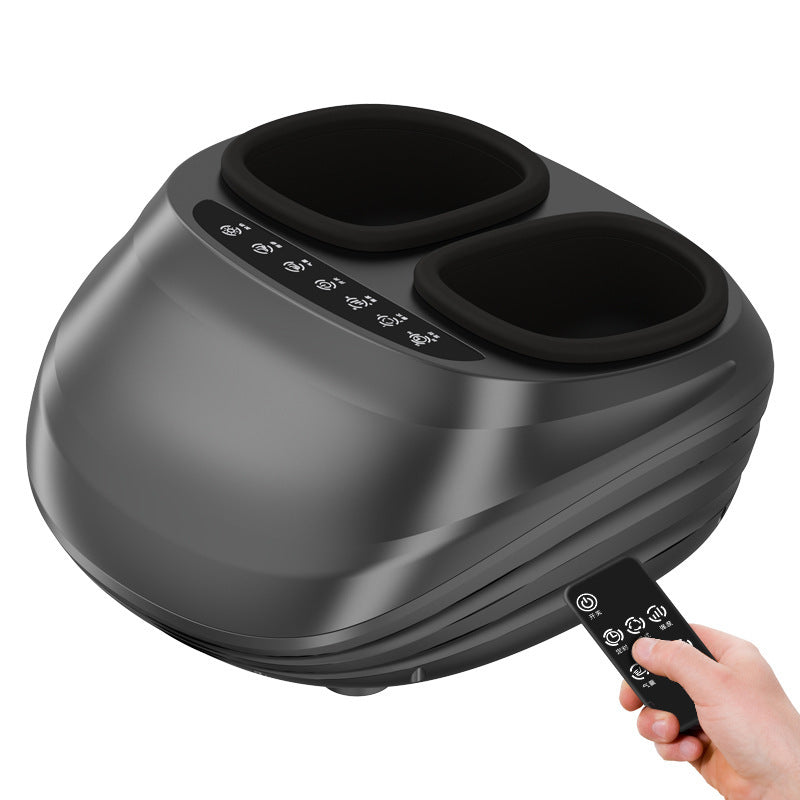 Black 4D heated foot massager with kneading and remote control for soothing foot therapy