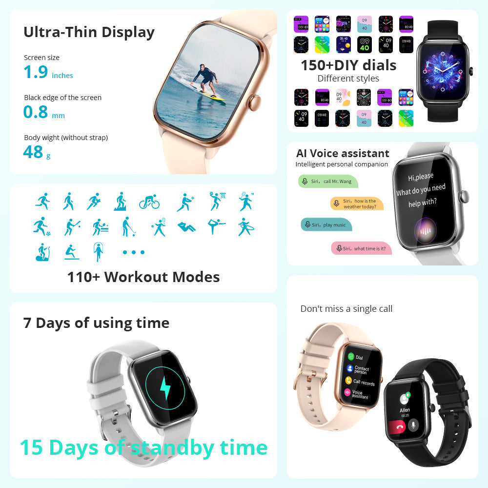 Colmi C61 smartwatch with 1.9-inch display, 150+ customizable dials, AI voice assistant, 110+ workout modes, and 7-day use
