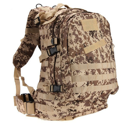 digital camouflage tactical hiking backpack with padded straps and multiple compartments