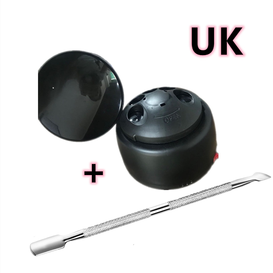 Black Trendoligy steam gel nail remover machine with lid and double-ended metal cuticle pusher tool