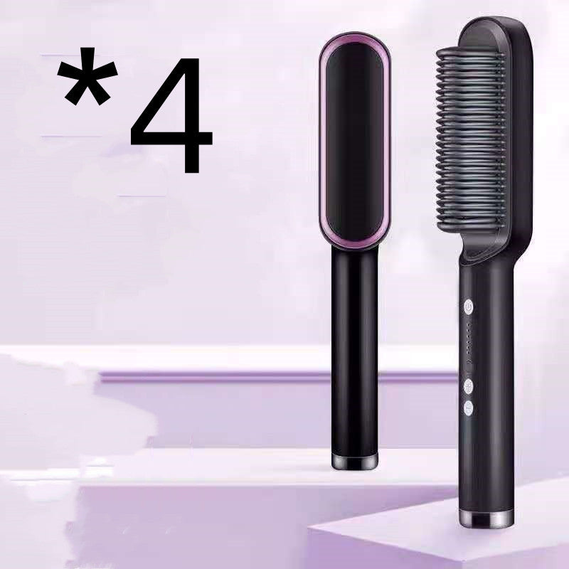 Black 2-in-1 hair straightener and hot comb brush with tourmaline ceramic plates