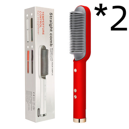 Red temperature control hair straightener comb with packaging box and quantity indicator
