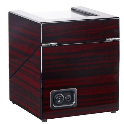 black glossy single head watch winder box with wooden texture and power switch
