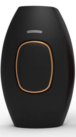 Black Trendoligy IPL hair removal device with gold trim for home use on white background