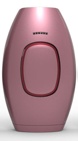 Pink handheld IPL hair removal device with central button and LED indicator lights