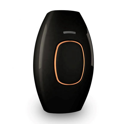 Black handheld IPL hair removal device with sleek oval design and orange accent